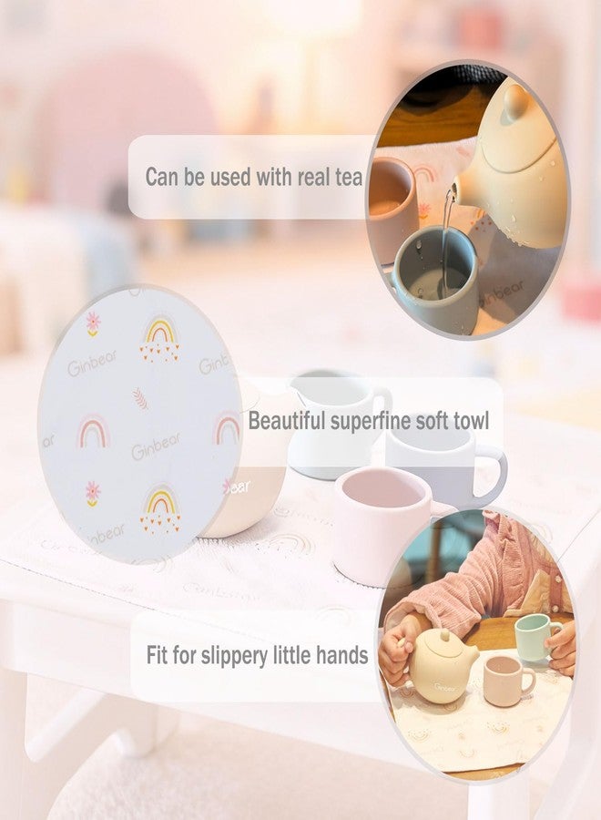 Ginbear Silicone Play Kitchen Tea Set with Washable Cloth Napkin for Toddlers & Kids 1-3, Non-Toxic Unbreakable Baby Bath Toys for Children 12 Months+ (Beige, Blue, Green, Rosy) - Image 3